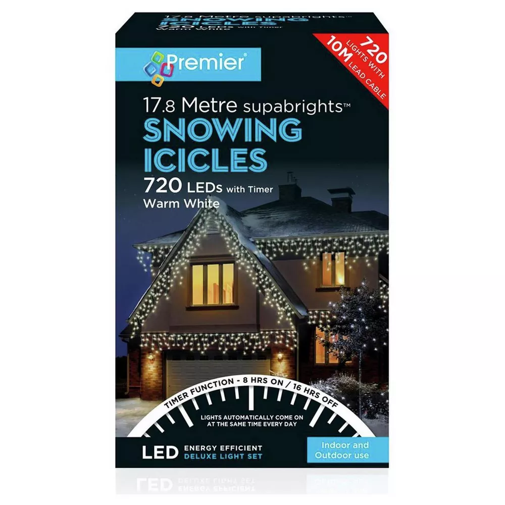 Premier Decorations Warm White LED Christmas Icicles Lights — thumbnail 2