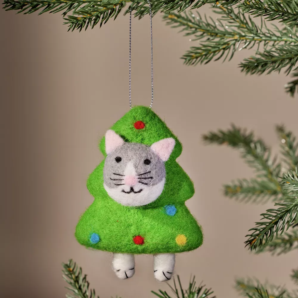 Argos Home Felt Cat in Tree Hanging Christmas Ornament — photograph 1